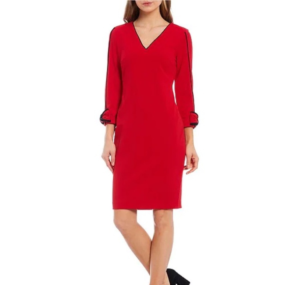 Red Calvin Klein dress with bow detail